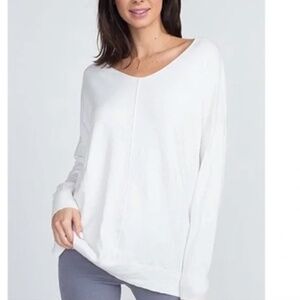 Dreamers by Debut Womens White V Neck Seam Knit Sweater Tunic Top Size S/M